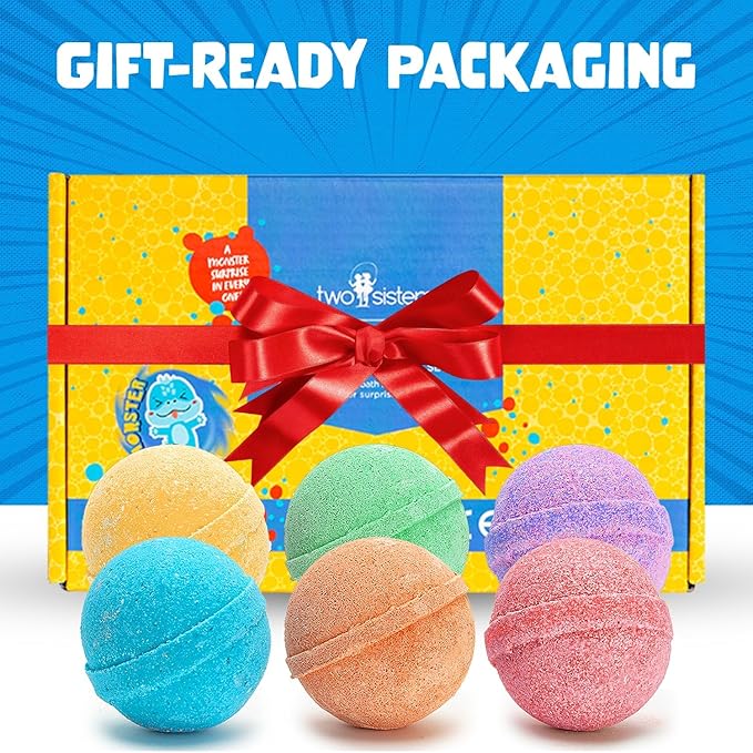 Pocket Beasts Bath Bombs for Kids with Surprise Inside (6 Pack) - Large Bubble Bath Bomb for Boys & Girls - Fruity Scent, Skin-Safe, USA Made, Birthday & Holiday Gift by Two Sisters
