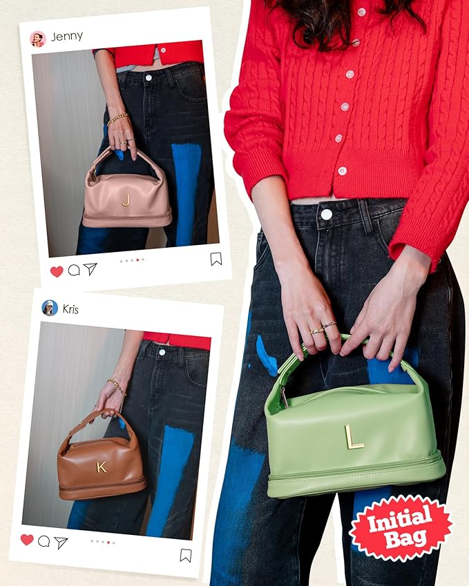 Trendy Gifts for Women, Personalized Makeup Bag with Handle, Initial Double Layer Cosmetic Bag with Makeup Brush Organizer, Cute Cosmetic Pouch for Women, Gifts for 20 Year Old Female