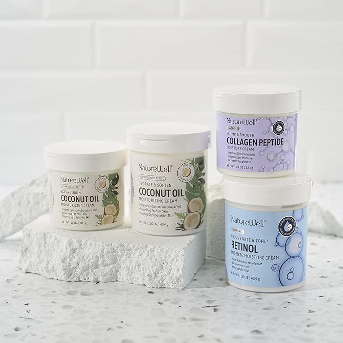 NATURE WELL Hydrate & Soften Coconut Oil Moisturizing Cream for Face, Body, & Hands, Non-Greasy, Intense Hydration & Luxurious Feel, Revives Dry & Sensitive Skin, 10 Oz