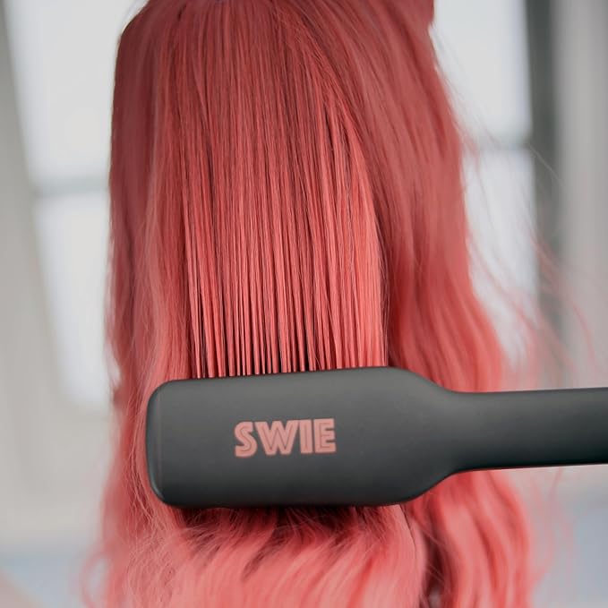 SWIE Maxistrait Hair Straightener Brush. Smooth, Shiny, Frizz-Free Healthy in Minutes. for All Types and Textures, Great for Colored Hair, Adjustable Heat Settings, Anti-Burn Technology