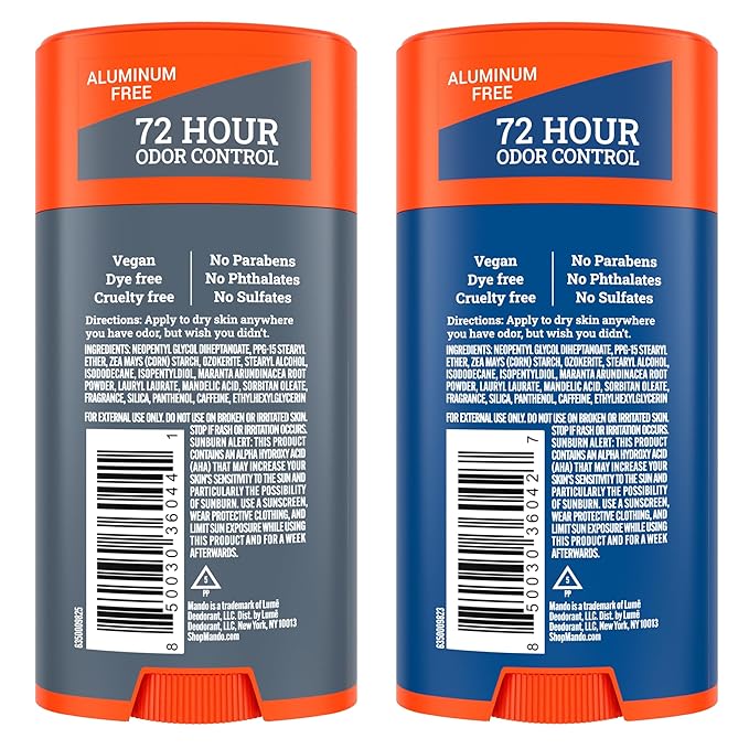 Mando Whole Body Deodorant For Men - Smooth Solid Stick - 72 Hour Odor Control - Aluminum Free, Baking Soda Free, Skin Safe - 2.6 Ounce (Pack of 2) (Mt Fuji & Pro Sport)