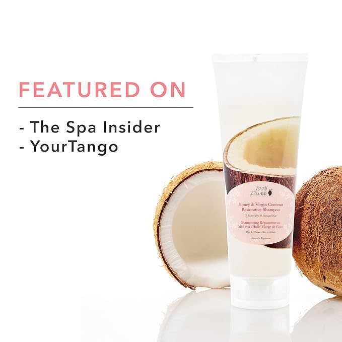 100% PURE Honey & Virgin Coconut Restorative Shampoo & Cleansing Detox Helps Restore Damaged Hair, Replenish Moisture & Body Healthy Hair Growth for Women & Men - Sulfate Free - 8 Fl Oz