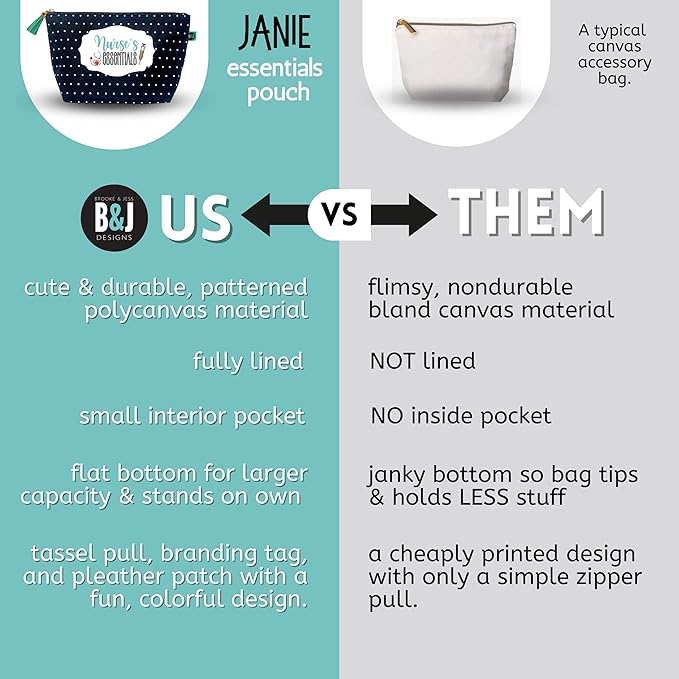 Brooke & Jess Designs Nurse's Essentials Pouch Gifts for Women Dotted Makeup Bags Cosmetic Bag Travel Toiletry Makeup Pouch Pencil Bag with Zipper Best Nurse Front Liner Medic Just Because Gifts