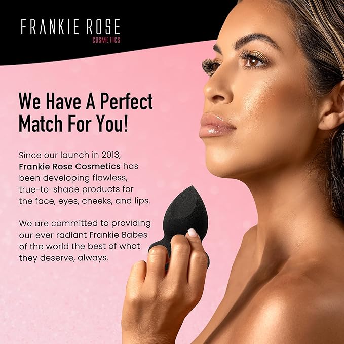 Frankie Rose Cosmetics Complexion Perfection Sponge | Latex-Free Foam & Vegan Makeup Sponge For Foundation, Concealer & Powders | Offers Medium to Full Coverage | Black Makeup Sponge