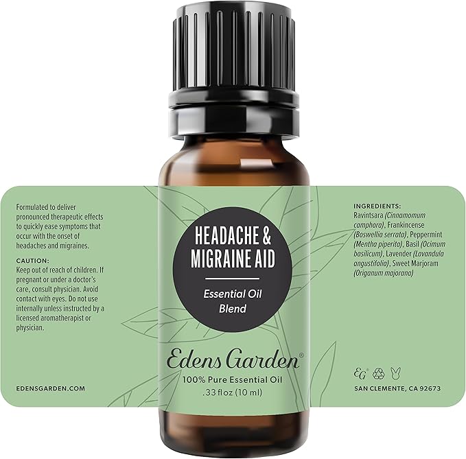 Edens Garden Headache & Migraine Aid Essential Oil Blend- 100% Pure Premium Grade, Undiluted, Natural, Therapeutic, Aromatherapy, The Best for Diffusing, Skin, Humidifiers, Face 10 ml (.33 fl oz)