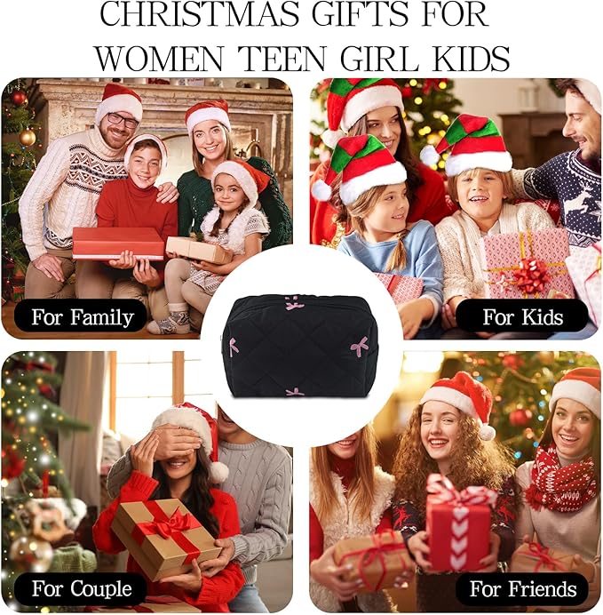 Quilted Makeup Pouch,Cotton Puffy Makeup Bag, Coquette Cosmetic Bag for Women and Girls, Aesthetic Organizer Bag, Cute Flower Travel Toiletry Bag