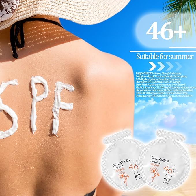 50 Pcs Sunscreen Bulk Mini Travel Size Sunscreen Packets SPF 46+ Summer Party Gifts for Women Girl