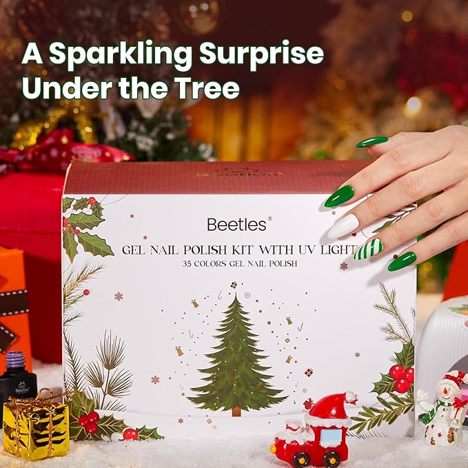 Beetles Christmas Gel Nail Polish Kit 68 Pcs with U V Light - 35 Color Gel Nail Kit Gifts for Teens Girls Women Soak Off Emotional Spectrum Red Winter Manicure Nails Decoration Tool Home DIY Set