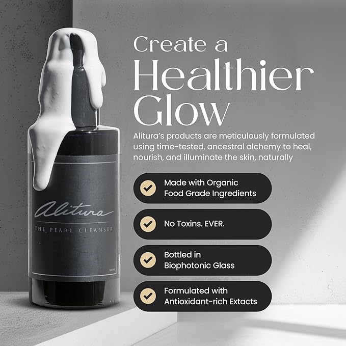 Alitura Pearl Facial Cleanser for Men & Women 100 ml – Anti-Aging Face Wash with Marine Collagen, Sea Kelp & Organic Botanicals – Hydrating Gentle Exfoliant for Clear, Smooth Skin – 3.4 oz Travel Size