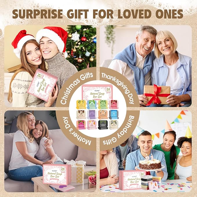 24 Pack Natural Bar Soap Gifts with Olive Extract, Bulk Gifts for Christmas Gifts, Thank You Gifts for Women, Bridal Wedding Favors for Guests, Stocking Stuffers for Teen Girls, Travel Size Soap Bar