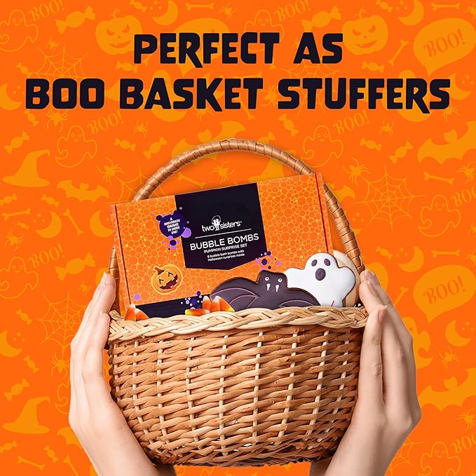 Halloween Bath Bombs for Kids with Surprise Halloween Toys Inside (6 Pack) - Large Pumpkin Bath Bombs for Kids, Boys, Girls & Teens – Spooky Boo Basket Stuffers for Kids - Made in USA by Two Sisters