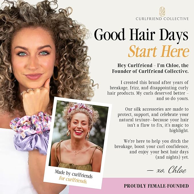 Curlfriend Collective Onyx Midi Curly Hair Silk Scrunchies for Women, Black | 22 Momme Mulberry Silk Hair Ties for Curly, Coily, and Wavy Hair - Black, Pack of 4