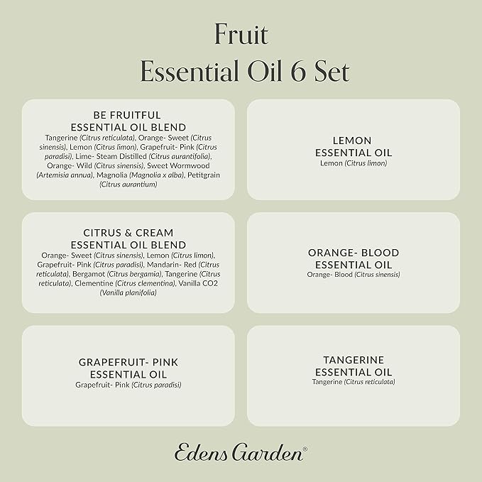 Edens Garden Essential Oils Fruit 6 Set – 100% Pure Therapeutic Grade, Natural Aromatherapy Scents: Lemon, Orange & Citrus Blends for Diffusers – No Fragrance Oil, Undiluted & Vegan, 10 ml/ 6 Pack