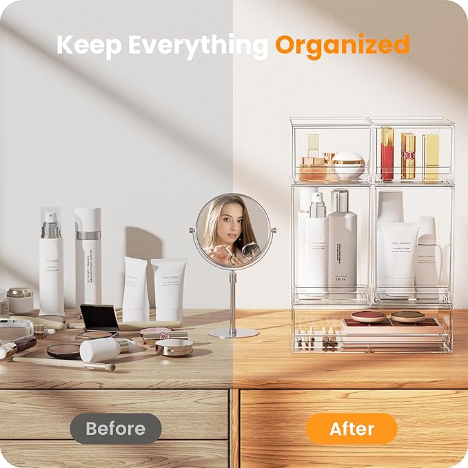 A-LuGei ใ๐ฐ๐ฃ๐๐ฆใ Acrylic Stackable Storage Drawers, 7.5" L Makeup Organizer, Bathroom Organizer and Storage, Plastic Storage Bins for Kitchen Cabinet Pantry Medicine Fridge
