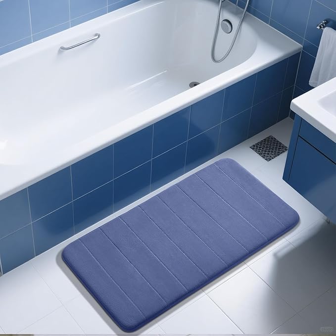 Yimobra Large Bath Mat 36"x24", Super Soft Quick Dry Memory Foam Bathroom Rug, Water Absorbent, Non Slip Backing Machine Washable for Tub Shower, Thick Comfort Support, Navy Blue