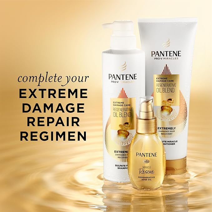 Pantene Pro-V Miracles Conditioner, Extreme Damage Care Regenerative Oil Blend 1 Minute Miracle, Moisturizes, Smooths, Argan & Jojoba Oils, 0% Sulfated Conditioners, Dyes, or Parabens, 10.9 Fl Oz