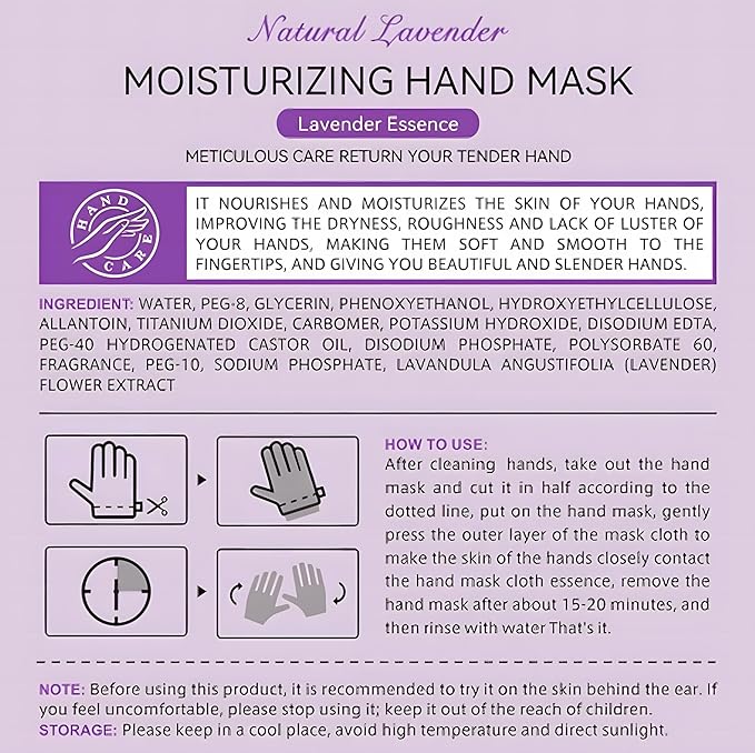 Chicwe 30 Pairs of Hand Masks Moisturizing Glove, Hydrating Hand Masks for Dry Peeling Hands, Exfoliating Collagen Gloves for Smooth Hands (Lavender)