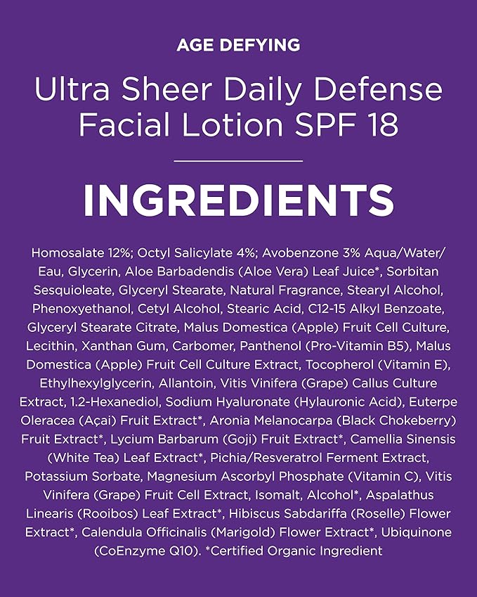 Andalou Naturals Age Defying Ultra Sheer Daily Defense Facial Lotion SPF 18 - Lightweight Sunscreen Moisturizer for Face - With Resveratrol CoQ10 - For All Skin Types - 2.7 oz