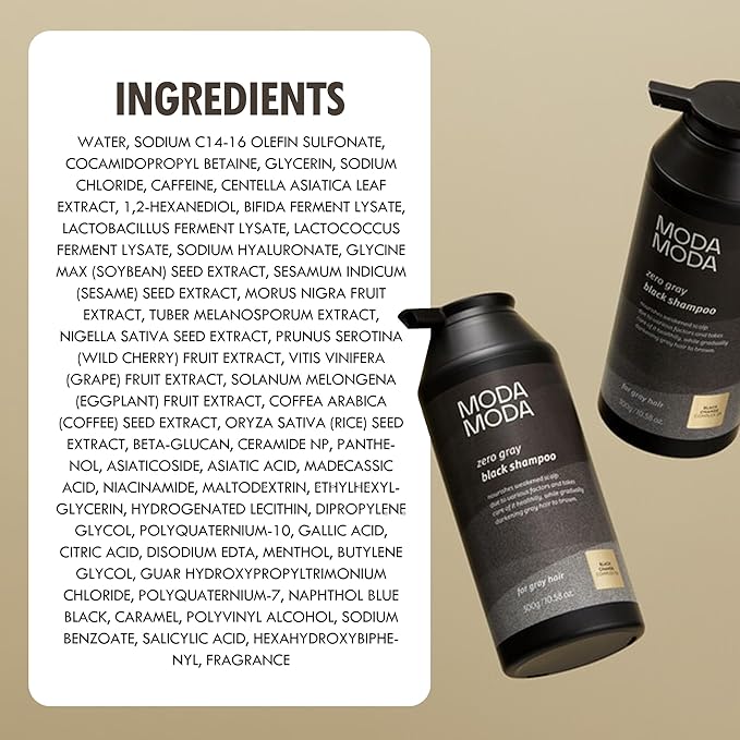 MODA MODA Zero Gray Black Hair Shampoo (10.58 Oz) | Natural Darkening Color for Hair & Scalp | Age-Defying, Volumizing Formula that Reduces Hair Breakage