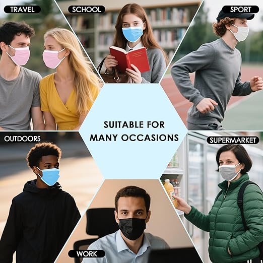 NNPCBT 5 Color Disposable Face Masks 100 Pack,3-Ply Breathable Mask For Adults,Great For Outdoors,Home, Office, School