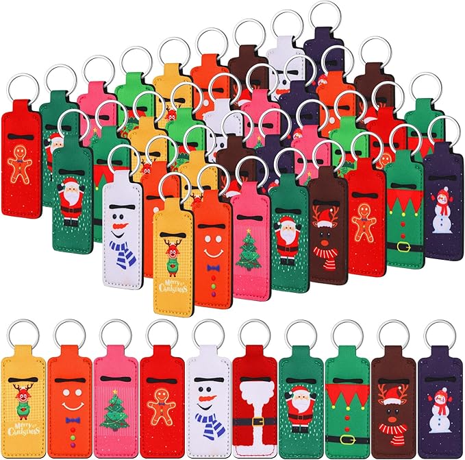 50 Pcs Christmas Lip Balm Holders Bulk Christmas Lipstick Lip Gloss Holder Keychain Xmas Stocking Stuffers Gift Women