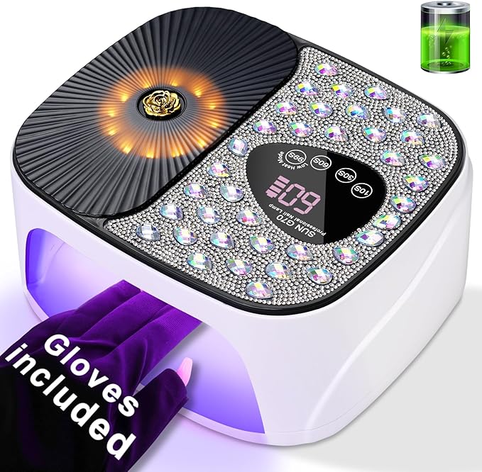 LIMEGIRL UV LED Nail Lamp Kit for Gel Polish Professional Fast Curing White Dryer Light Set with 4 Timer Settings Cordless Rechargeable Nail Art Cure Machine with UV Gloves for Manicure Pedicure