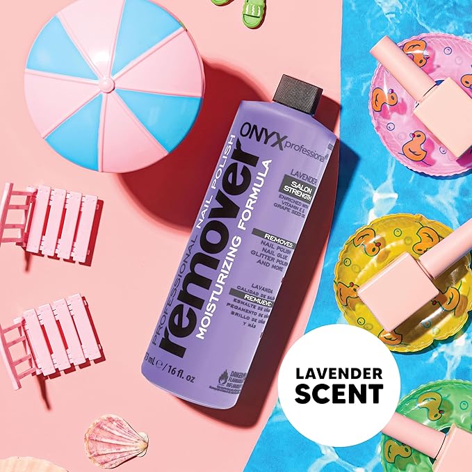 Onyx Professional Nail Polish Remover Kit with 7 inch Nail File, Lavender Scent, Made in USA, 16 fl oz - Moisturizing Formula Gel Polish Remover, Acetone-based, Enhanced with Vitamin E, Grape Seed Oil