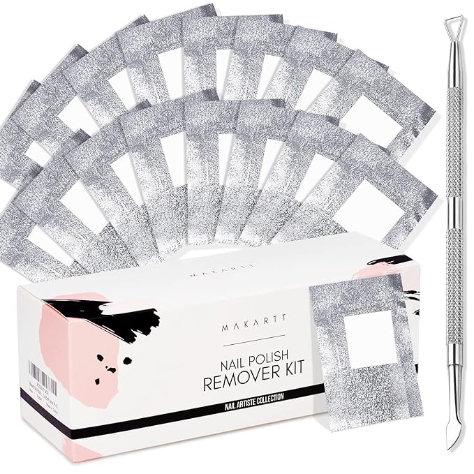 Makartt Nail Polish Remover Set - 200 pcs Foil Nail Wraps with Cuticle Pusher, Soak Off Foils for Gel Remover with Lint-Free Larger Cotton Pads for Gel Polish Removal at Home