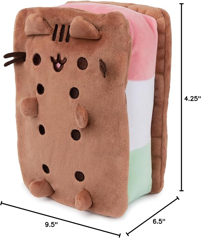 GUND Pusheen Neapolitan Ice Cream Sandwich Pusheen Plush, Stuffed Animal for Ages 8 and Up, Brown, 9.5”