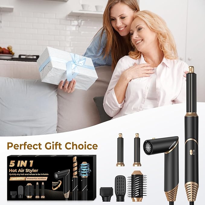 5 in 1 Blow Dryer Brush,Hair Dryer Brush with Detachable Air Styler,Negative Ionic Magic Hair Styler,Hot Air Brush for Women Volumizer,Straightener,Drying