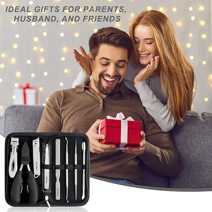 Nail Clippers Kit, 8-Piece Stainless Steel Toenail & Fingernail Clipper with Nail File & Cleaner, Precision Sharp Blade for Easy Clean Cut, Ideal for Men, Women, Seniors, Gift Pack