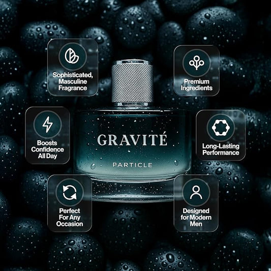 Particle Gravité Cologne Spray for Men, Long Lasting Fresh Scent, Men's Perfume Woody Citrus Fragrance, Notes of Pepper, Rosemary, Grapefruit, Cedar, Cashmere & Musk, 3.38 FL OZ Bottle