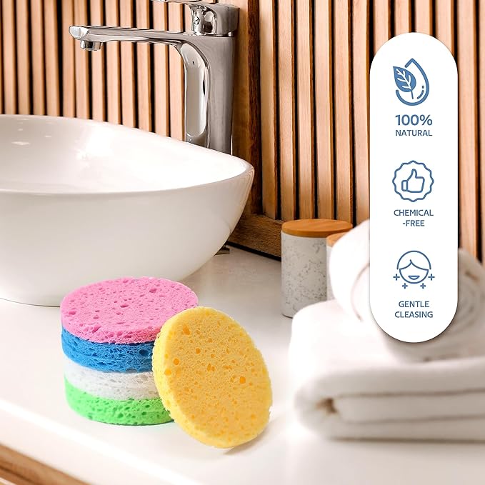 GAINWELL 50-Colored Natural Compressed Facial Sponges, for Facial Cleansing, Reusable & Eco-Friendly, 50 PCS