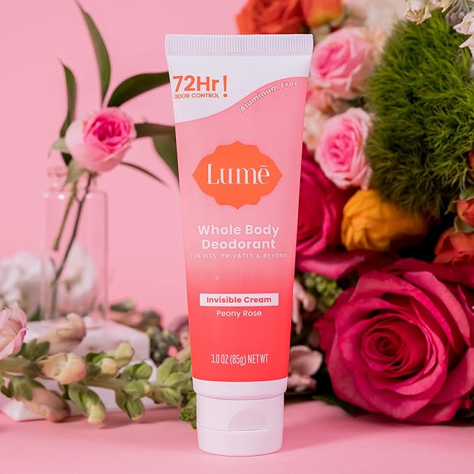 Lume Whole Body Deodorant - Invisible Cream Tube - 72 Hour Odor Control - Aluminum Free, Baking Soda Free, Skin Safe - 3.0 ounce (Peony Rose)