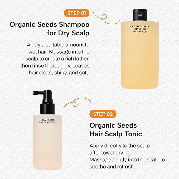 Whamisa Organic Seeds Shampoo for Dry Scalp, Fermented Postbiotic Formula for Refreshing Cleanse, Scalp Conditioning, Dandruff Care, Moisturizing, Hydrating (490ml)