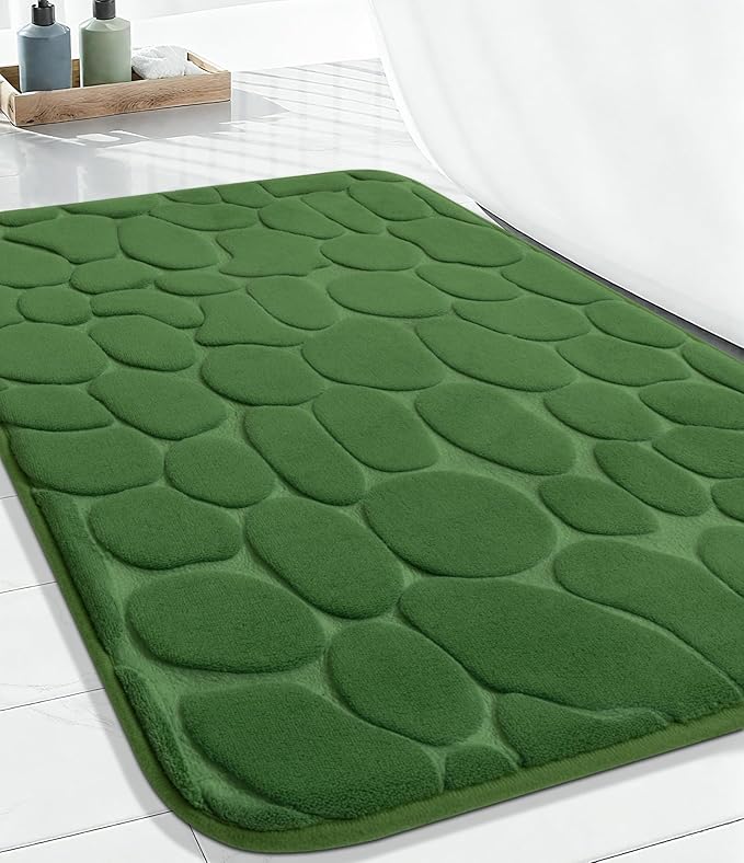 YIHOUSE Memory Foam Runner Rug, Cobblestone Bathroom Runner Rugs Super Water Absorbent Bath Mats for Bathroom Machine Washable Bath Rugs for Hallway Bedroom Laundry Room(24 x 47,Green)