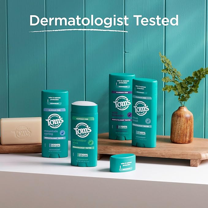 Tom’s of Maine Mountain Spring Natural Deodorant for Men and Women, Aluminum Free, 3.25 oz, 2-Pack