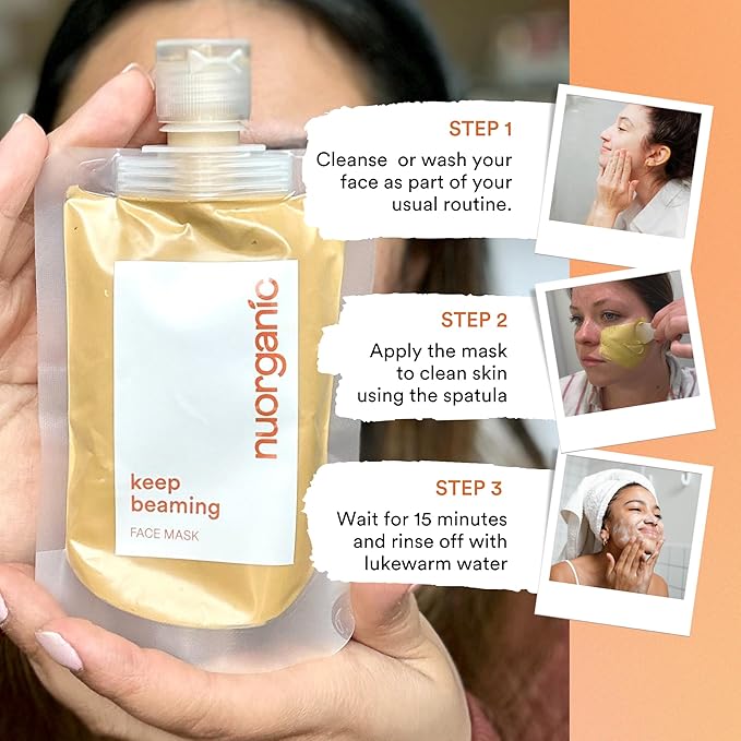 nuorganic Turmeric Face Mask - Soothing, Acne Clearing, Pore Refining, Exfoliating - New Airtight Squeezy Tube, Stays Fresh for 12 Months - Clean & Natural