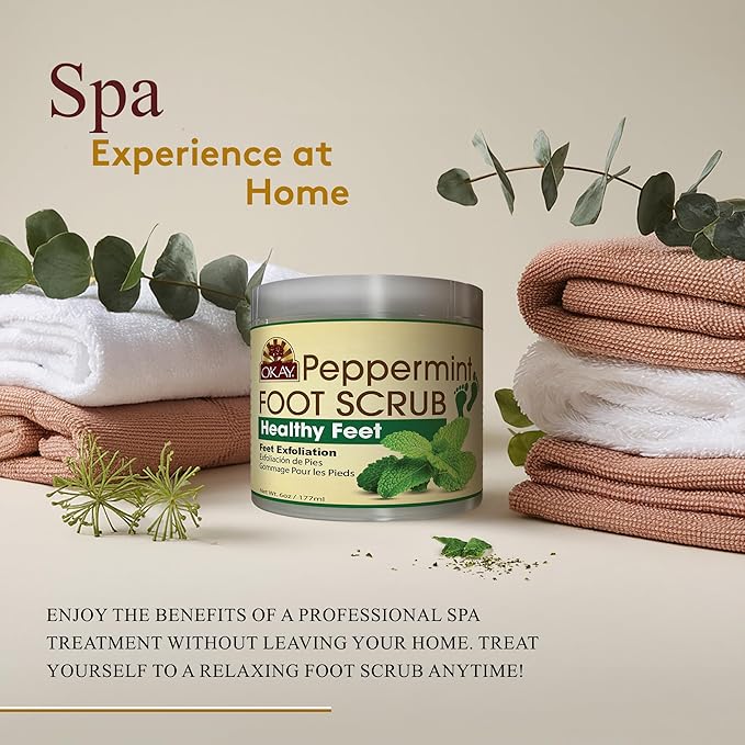 OKAY Peppermint Foot Scrub - Exfoliating Foot Scrub, Foot Exfoliator, Great for Cracked Heels, Pedicures, Dead Skin Remover, Exfoliant for Calluses, Moisturizer for Dry Skin - 6 Oz (Pack of 1)