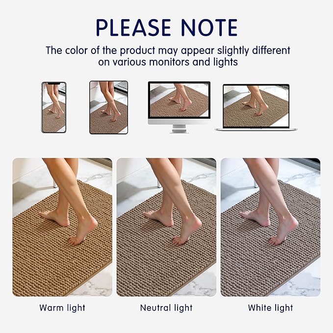 SUBRTEX Bathroom Rugs, 24" x 60" Chenille Bath Rug Soft Short Plush Bath Mat Soft Shower Mat Water Absorbent Shower Mat Quick Dry Machine Washable, Taupe Brown