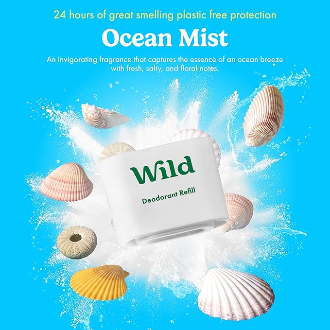 Wild - Refillable Deodorant Starter Kit - Black Case with Fresh Cotton & Sea Salt, Ocean Mist & Thunderstorm Scents - Long Lasting Protection - Aluminum Free - Vegan