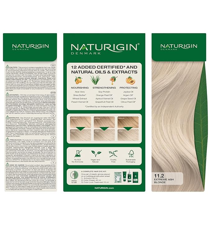 Naturigin Permanent Hair Color, 11.2 Extreme Ash Blonde, Ammonia Free, 100% Gray Coverage, Nourishing Natural Formula, For All Hair Types, Long-Lasting, Vegan & Cruelty-Free, 1 Pack