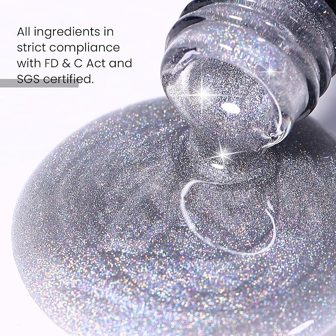 MAYCHAO 15ML Rainbow Cat Eye Gel Nail Polish 1Pc Holographic Glitter Cat Eye Nail Polish with Magnet Soak off Magnetic Gel Polish for Nail Art Manicure Salon DIY at Home, 0.5 OZ