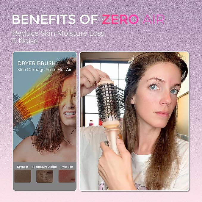 TYMO Thermal Brush Curling Brush - STYLUX 1.7 Inch Blowout Volumizer with Flexi-Fit for Hair Straightening, Heated Round Styler Tool, Hair Straightener and Curler 2 in 1, Dual Voltage, Pink