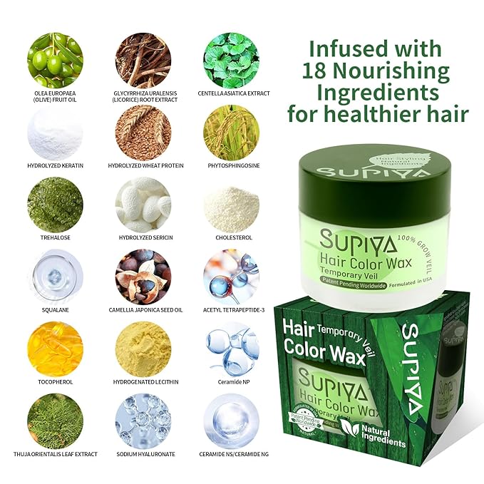 Temporary Hair Styling Color Wax, Green Blue Purple Red Hair Dye Color Wax Washable Natural Instant Hair Coloring Cream for DIY Hairstyle for Kids Men Women(Green#33)