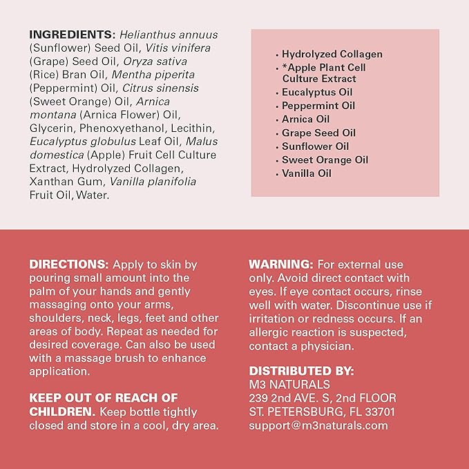 Arnica Sore Muscle Massage Oil and Massager Kit | Relaxing Post-Workout Recovery Duo for Sore Arms, Joints, Legs Cramps, and Lymphatic Drainage, Fast-Acting Formula, 8 fl oz by M3 Naturals