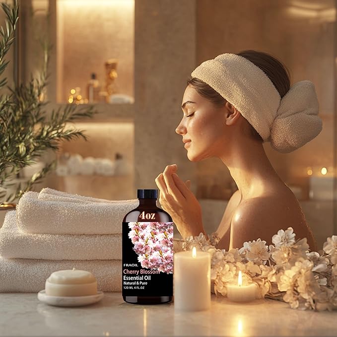 Cherry Blossom Essential Oil, Cherry Blossom Oil 4 Fl Oz 120ML for Diffuser Humidifier Yoga Cleaning DIY Candle Soap Making Perfume Gift for Women Essential Oils