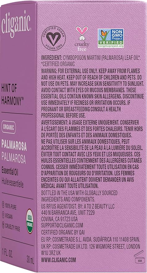 Cliganic USDA Organic Palmarosa Essential Oil, 1oz - 100% Pure Natural Undiluted for Aromatherapy | Non-GMO (Packaging May Vary)