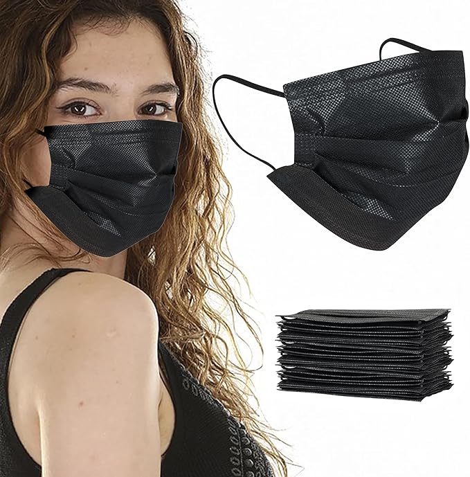 akgk 200pcs Disposable Face Masks, Black Mask, 3 Ply Disposable Masks