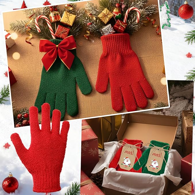 48 Pcs Red and Green Exfoliating Gloves Shower Gloves Bulk Double Sided Body Scrub Exfoliate Glove for Women & Men Bath Shower Beauty Spa Massage Scrubber Christmas Stocking Stuffing Gifts